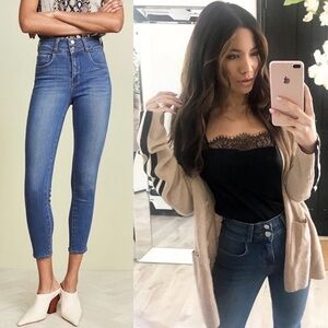 NEW L’AGENCE High Rise Stacked Waist Double Button Denim Skinny Ankle Jean 24